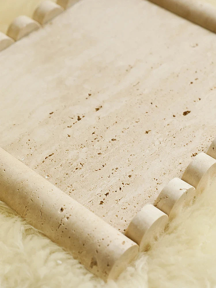 Afralia™ Beige Travertine Marble Serving Tray - Vintage Natural Stone Plate for Hotel, Party, Snacks