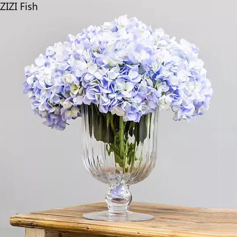 Afralia™ Tall Cup Glass Vase with Artificial Flowers for Desk Decoration