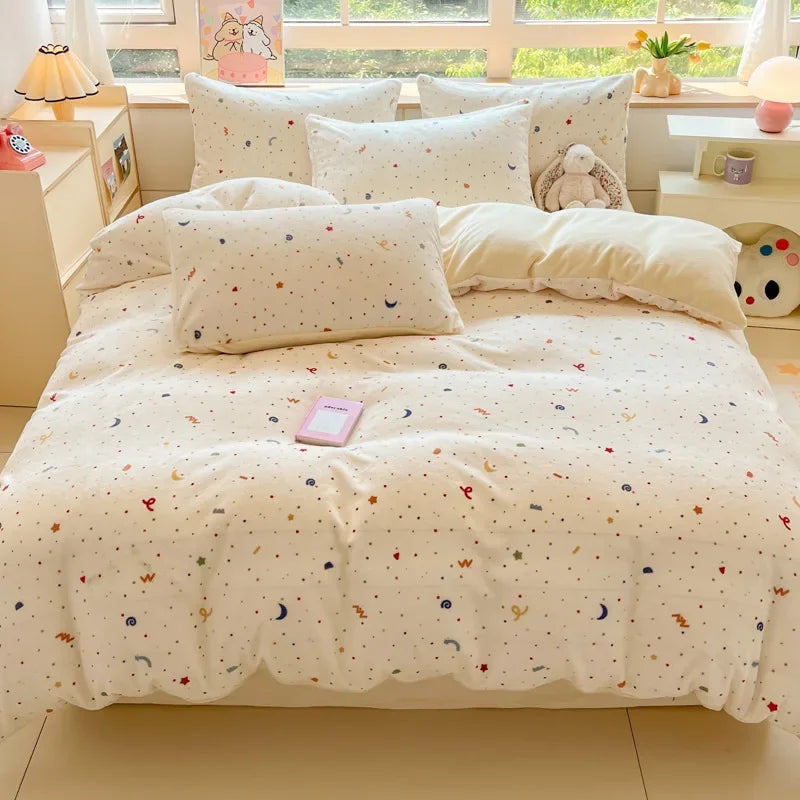 Afralia™ Cartoon Print Milk Velvet Bedding Set: Cozy, Skin-Friendly Winter Bedclothes