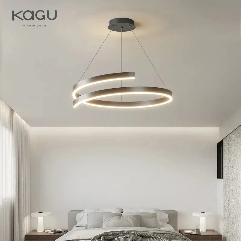 Afralia™ Black/White Spiral Chandelier for Living Dining Kitchen. Trendy Round Indoor Lighting Fixture.