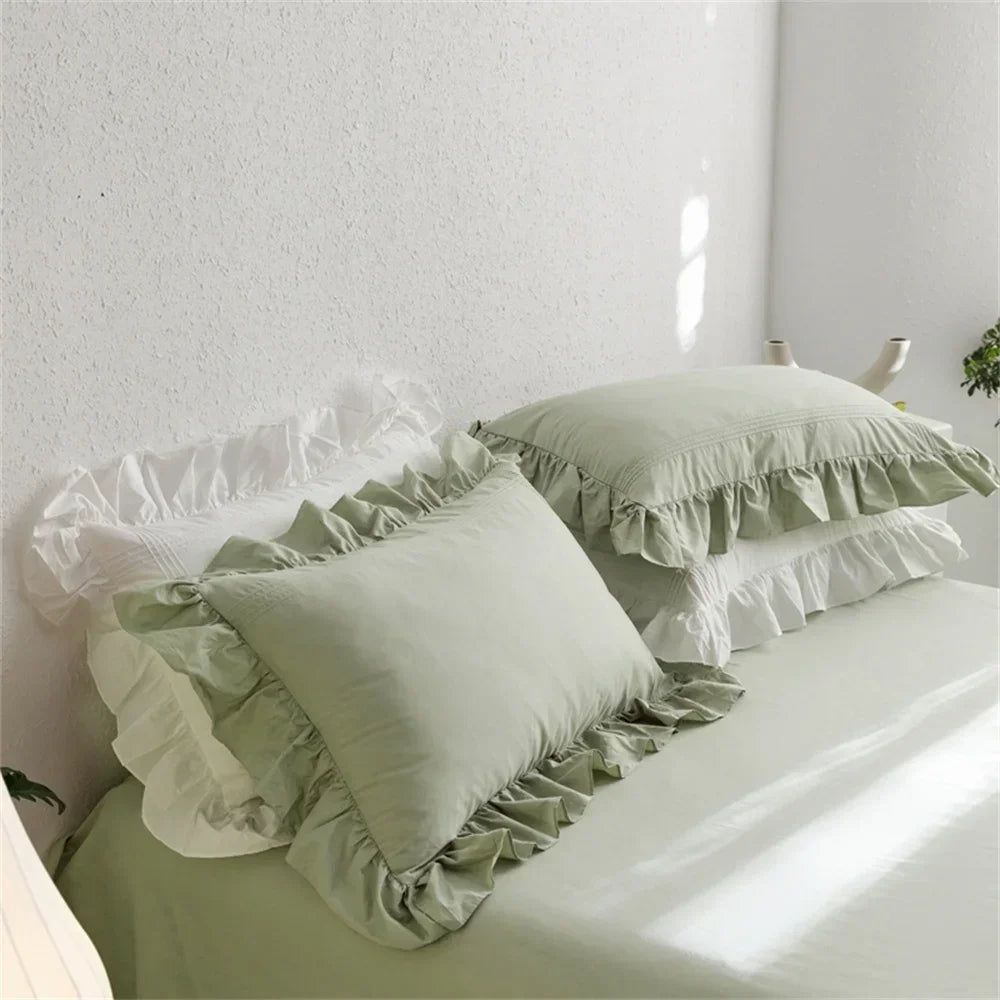 Afralia™ Light Green Flounce 600TC Egyptian Cotton Bedding Set - Queen/King Size
