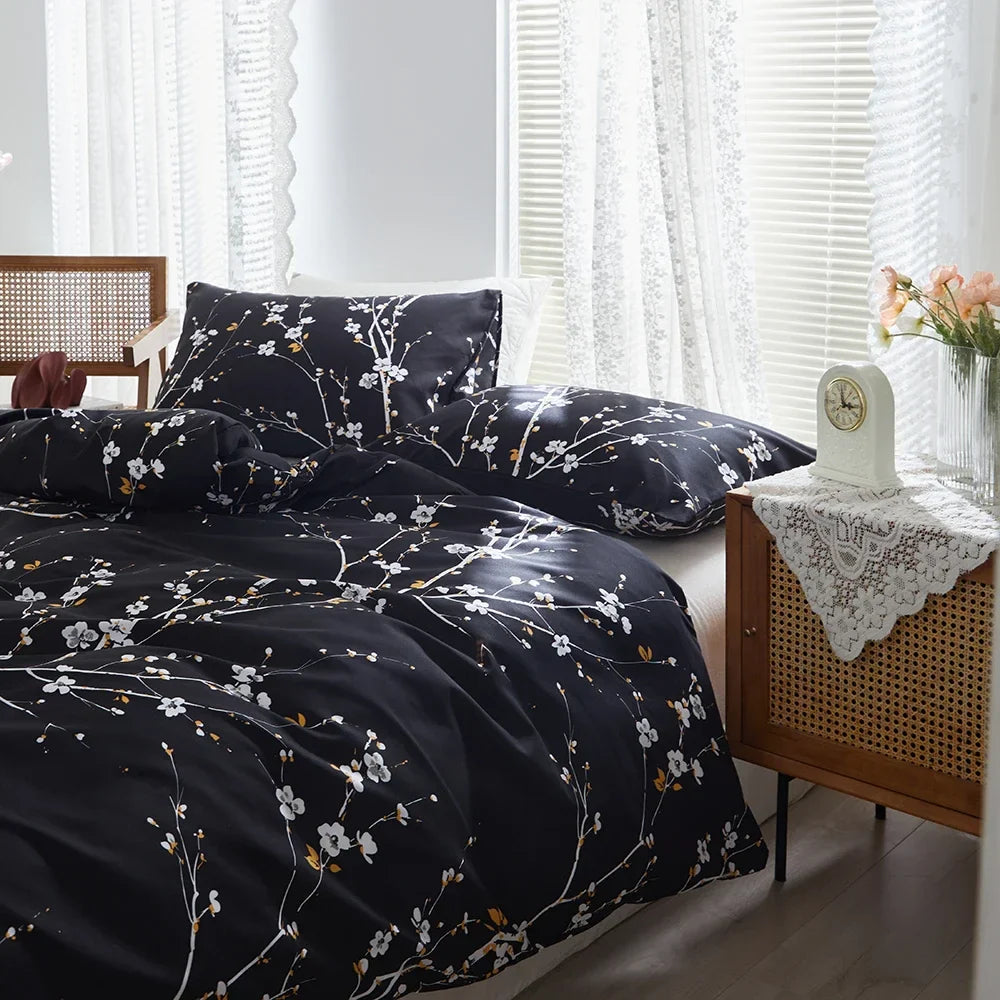 Afralia™ Plum Blossom Double Duvet Set: Soft Skin-Friendly Quilt Cover & Pillowcase