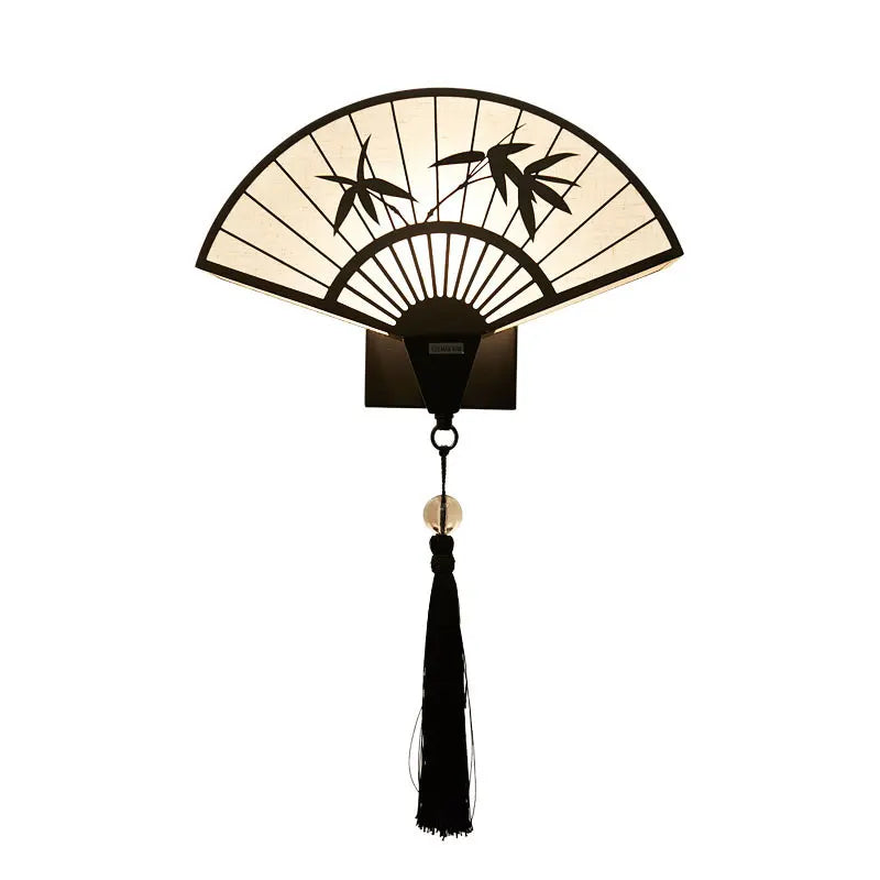 Afralia™ Chinese Style Iron Art Wall Lamp for Living Room, Bedroom, Hallway - E27 Fabric Sconce