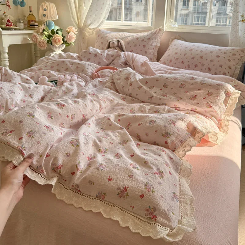 Afralia™ Summer Hollow Lace Floral Bedding Set - Princess Style, Soft & Breathable