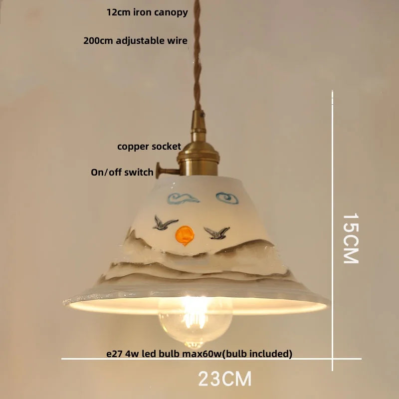 Afralia™ Ceramic Copper Pendant Light Bar Coffee Kitchen E27 Knob Switch LED Fixture
