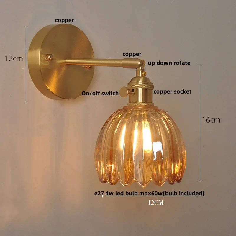 Afralia™ Vintage Clear Glass Wall Lamp Sconce with Pull Chain Switch and LED Rotation