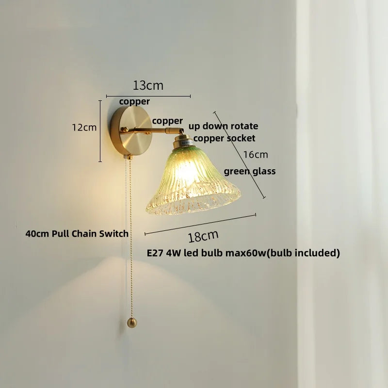 Afralia™ Blue Glass Wall Sconce Pull Chain Switch Rotate Stair Light