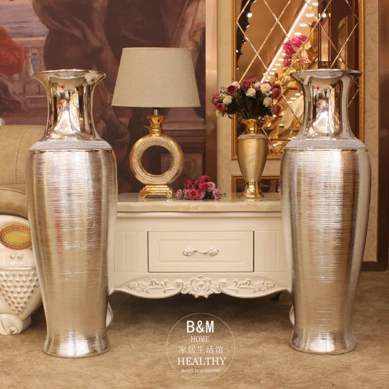 Afralia™ European Luxury Ceramic Floor Vase in Golden & Silver for Elegant Home Decor