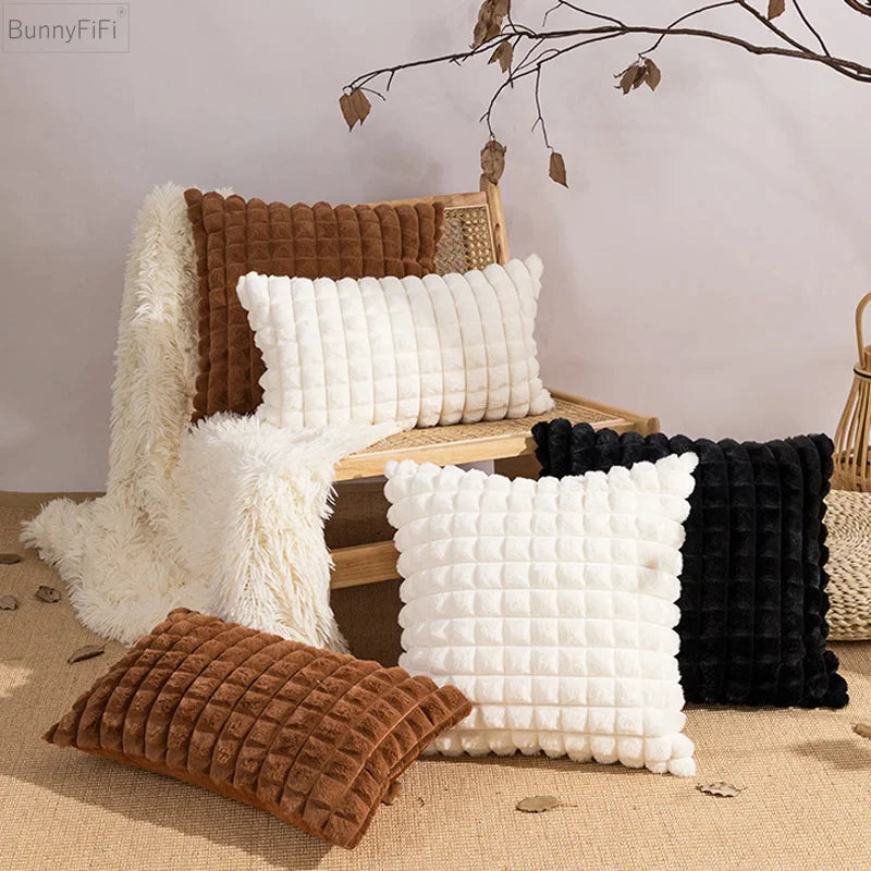 Afralia™ Fluffy Faux Fur Cushion Cover 45x45cm Cream Coffee Brown Home Decor Sofa