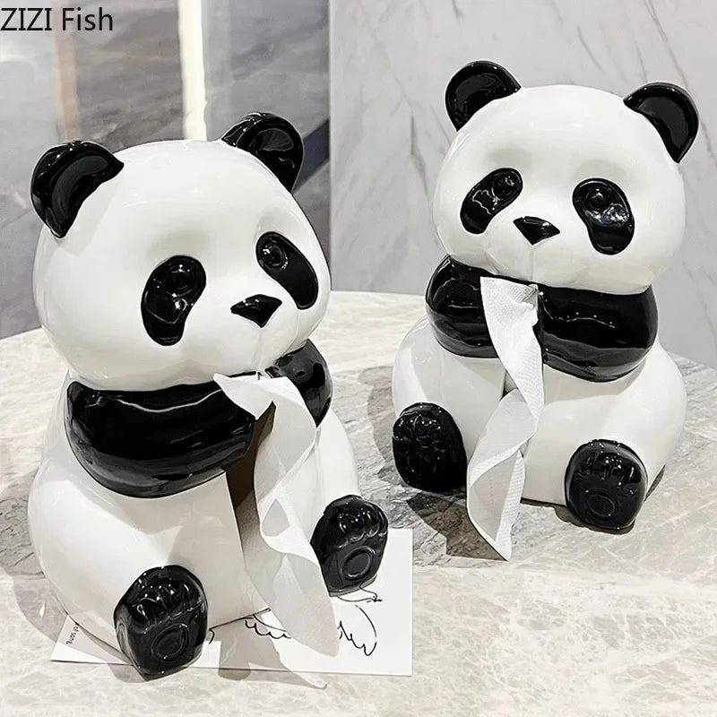 Afralia™ Panda Ceramic Tissue Box: Modern Home Decor & Napkin Holder for Coffee Table