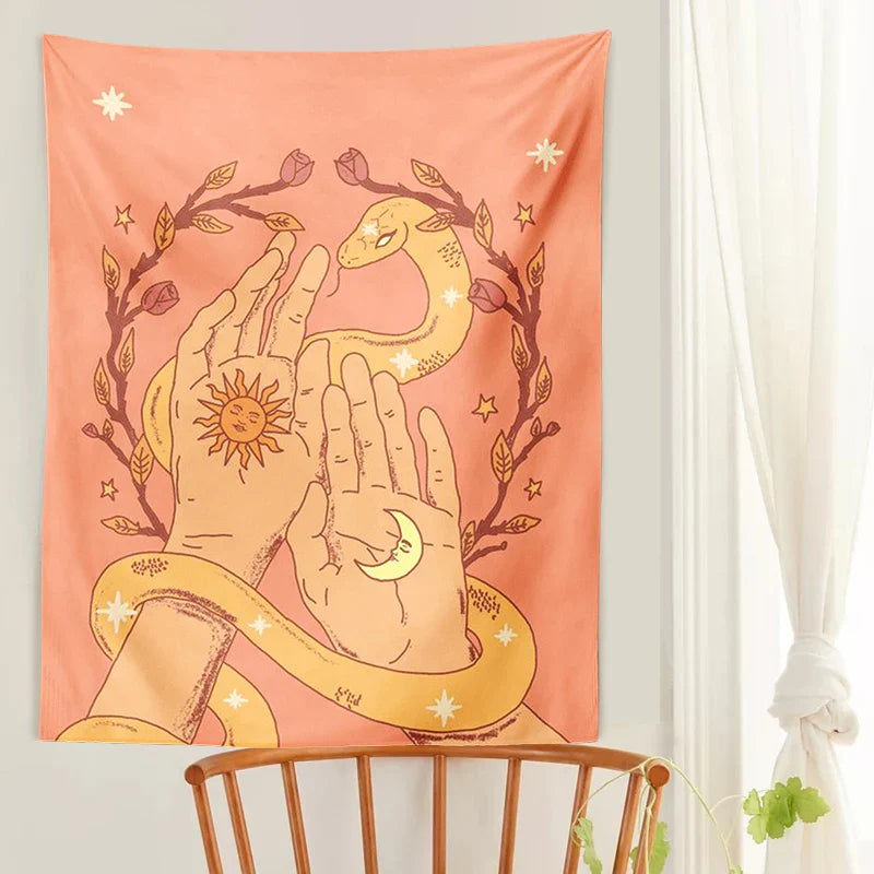 Afralia™ Sun Moon Snake Tapestry Wall Hanging Retro Boho Decor Art