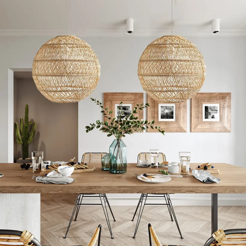 Afralia™ Natural Rattan Hand-Woven Pendant Light for Living Dining Room, New Chinese Style