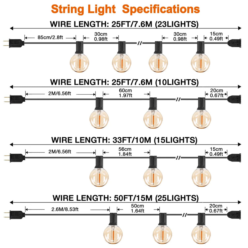 Afralia™ Amber Glass Bulb Dimmable LED String Lights Connectable for Party Wedding Decor