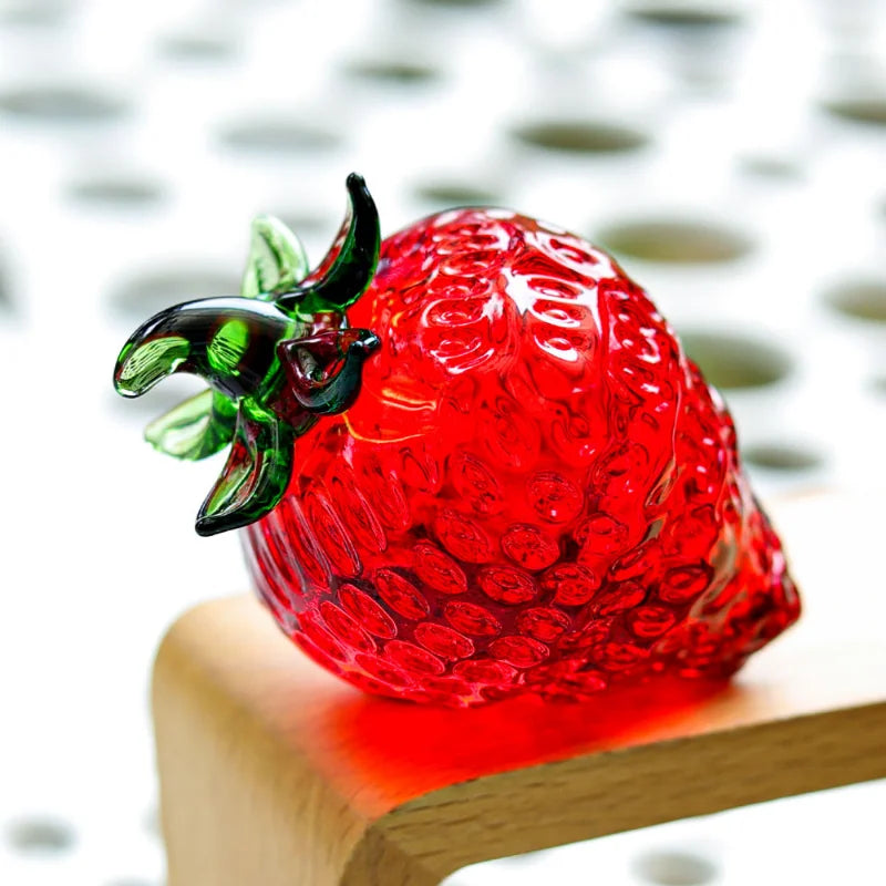 Afralia™ Glass Red Strawberry Figurine Crystal Fruit Miniature Ornament Decor