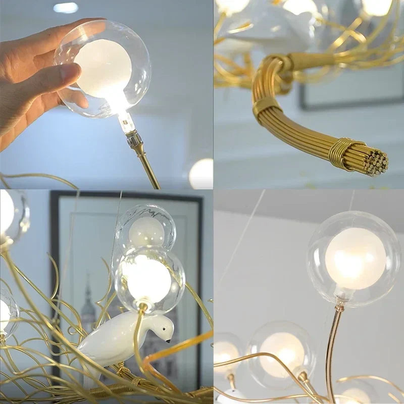 Afralia™ Bird Nest LED Chandelier: Retro Iron Branch Pendant Lighting for Dining Room