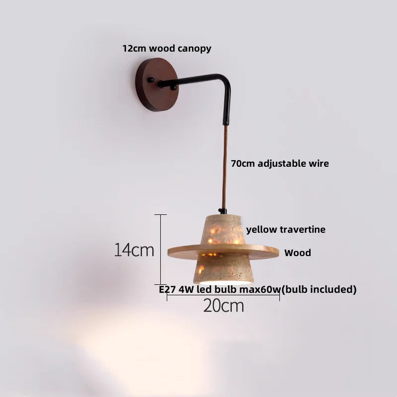Afralia™ LED Yellow Travertine Stone Wall Lamp with Pull Chain Switch