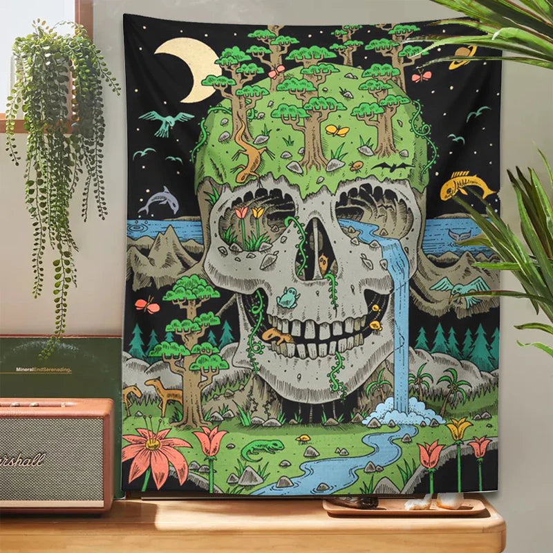 Afralia™ Psychedelic Skull Tapestry Wall Hanging for Witchy Room Decor