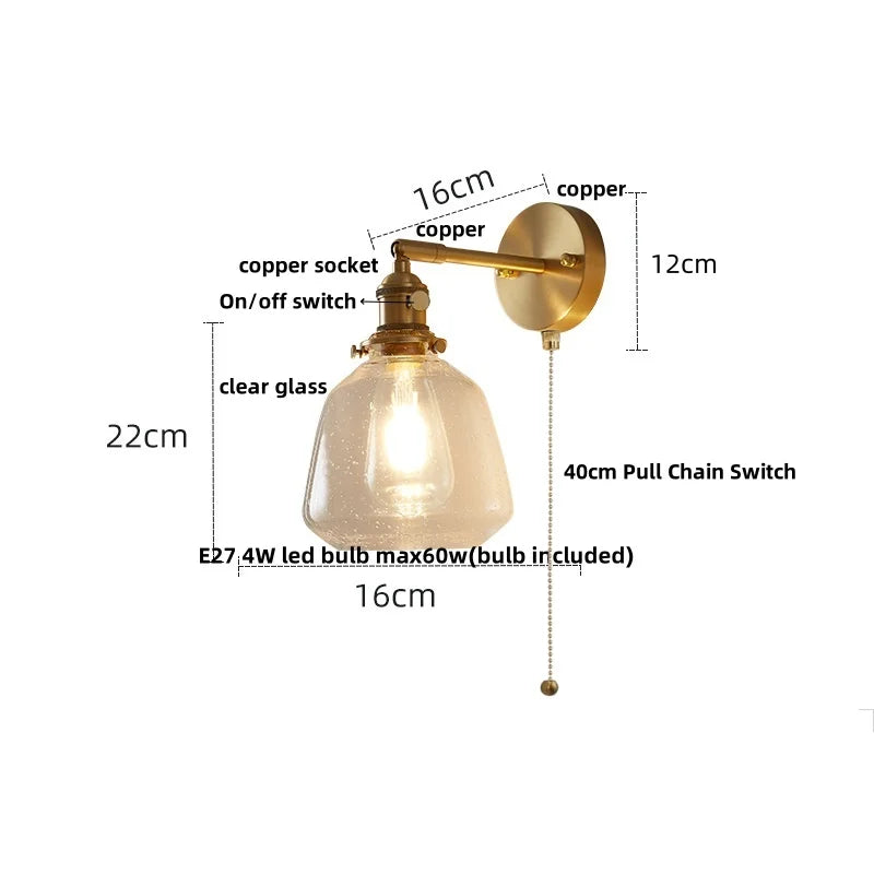 Afralia™ Nordic LED Wall Light Bedside Lamp Copper Glass Rotate Fixtures