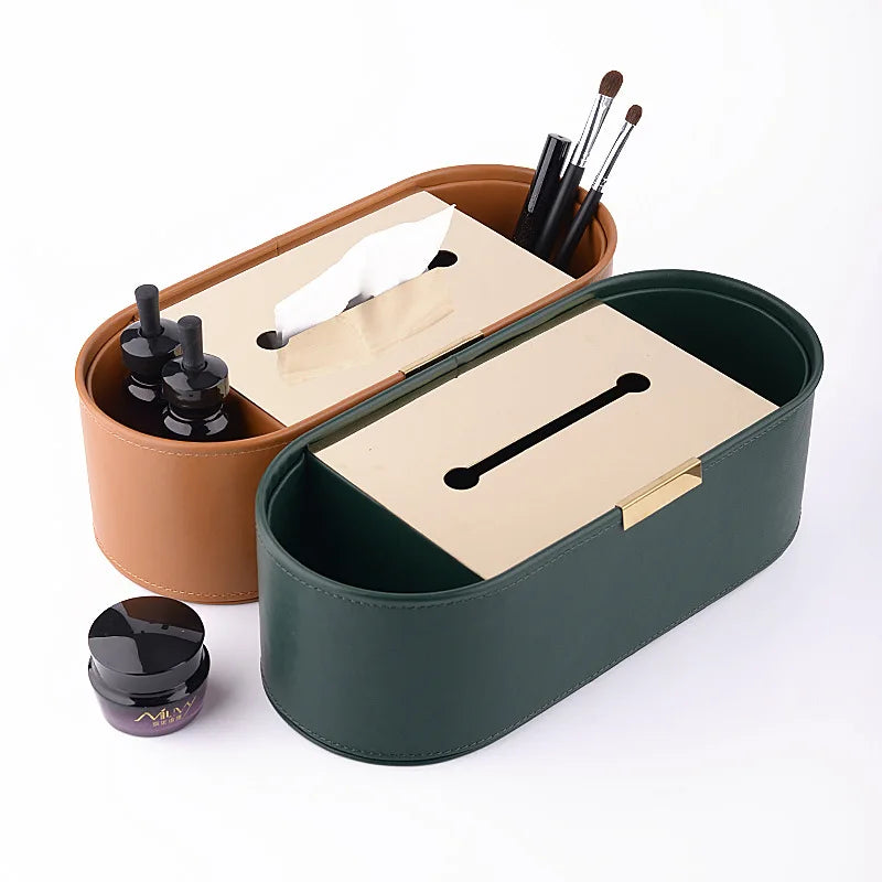 Afralia™ Luxury Leather Tissue Box & Desktop Organizer - High-end Home Decor