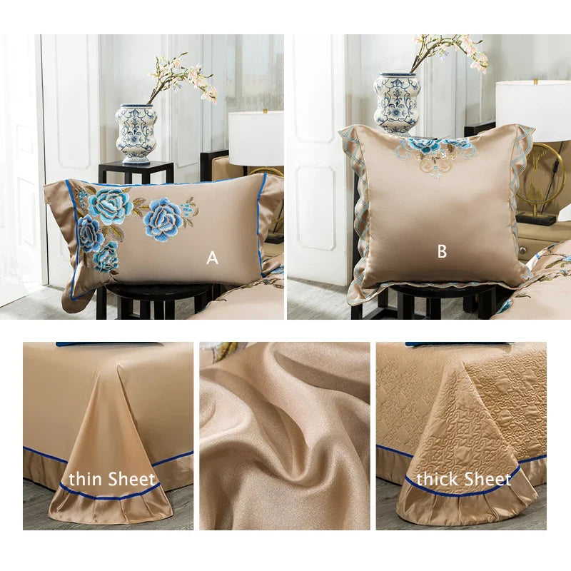 Afralia™ Embroidered Egyptian Cotton Bedding Set - Queen King Linens, 200S Thread Count