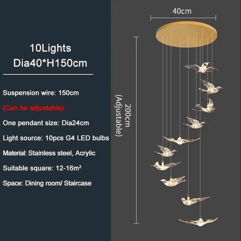 Afralia™ Bird Design LED Chandelier for Luxury Living Room and Restaurant