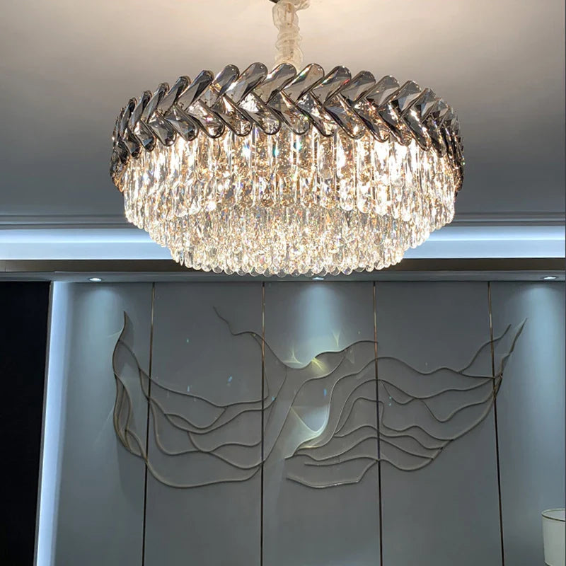 Afralia™ Smoky Gray LED Crystal Chandelier: Luxury Modern Lighting for Living Room, Bedroom, Kitchen