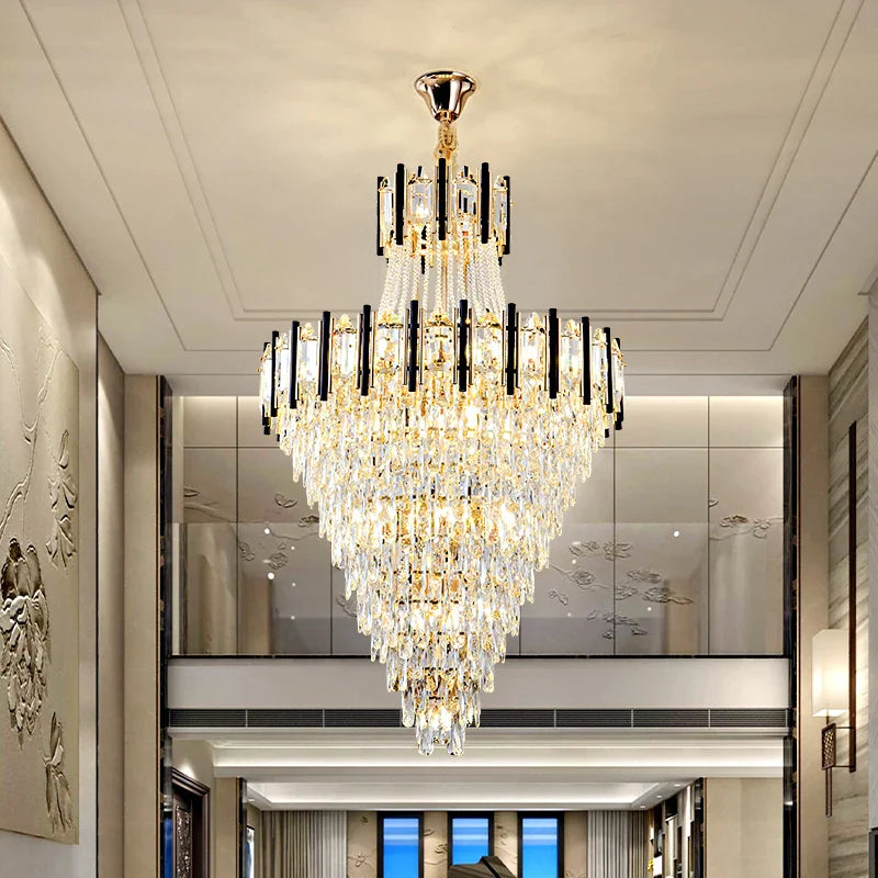 Afralia™ Crystal Chandelier Light: Villa Living Room Luxury Loft Spiral Staircase Long Chandelier