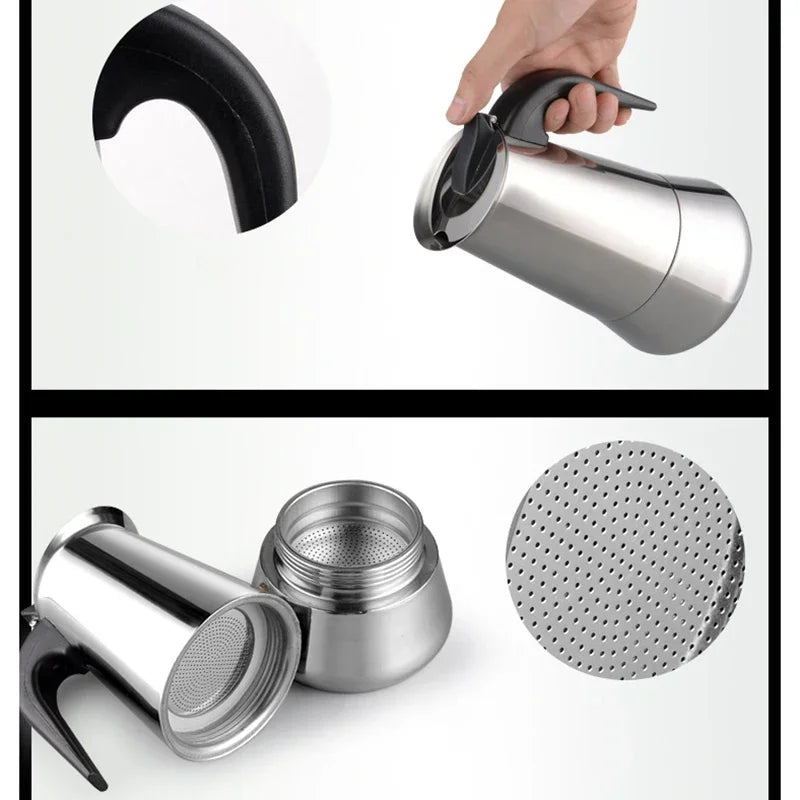 Afralia™ Stainless Steel Moka Coffee Pot 4-Cup Espresso Maker