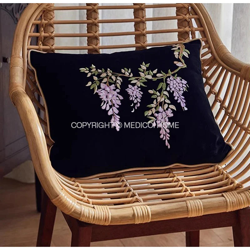 Afralia™ Botanical Wisteria Embroidered Cushion Cover with Tassel