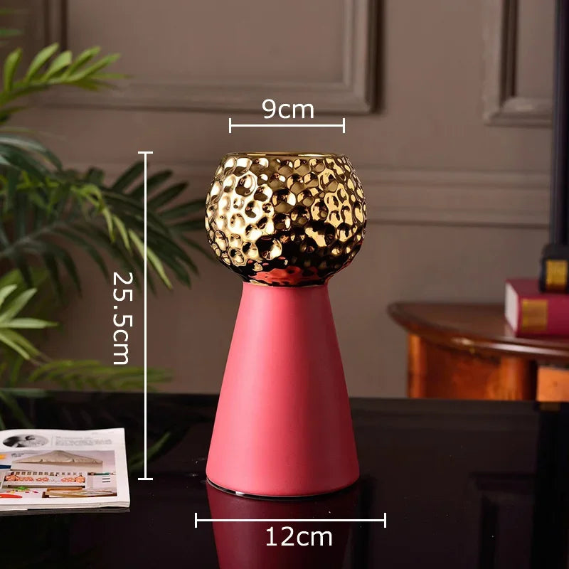 Afralia™ Gold Hammer Pattern Ceramic Vase: Creative Plant Pot for Table Decoration and Floral Arrangement