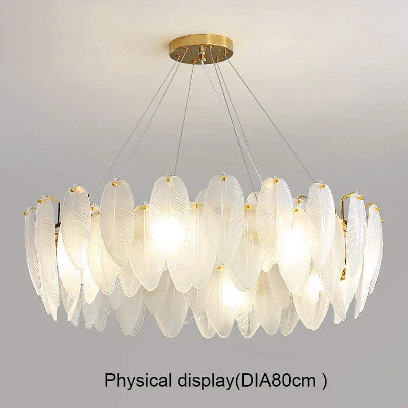 Afralia™ Gold Feather Chandelier LED Pendant Light for Home Decor