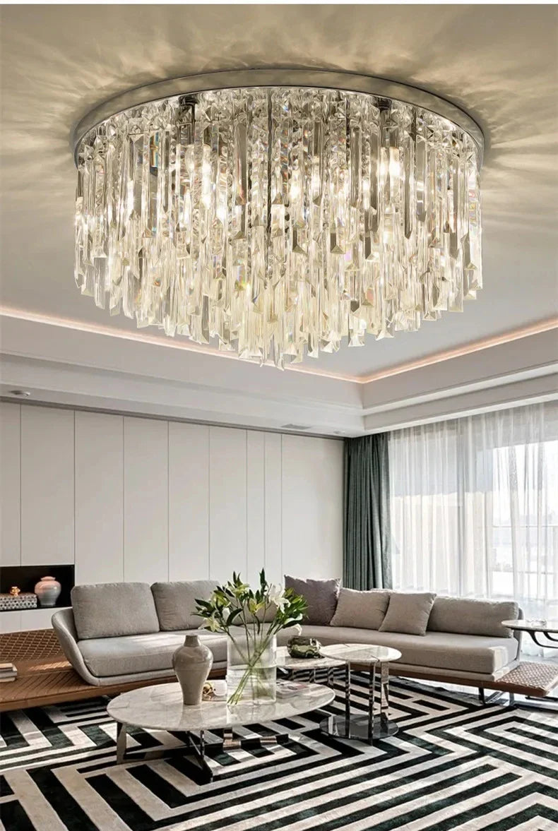 Afralia™ Luxury Crystal Ceiling Light Gold/Chrome Metal Round LED Lamp