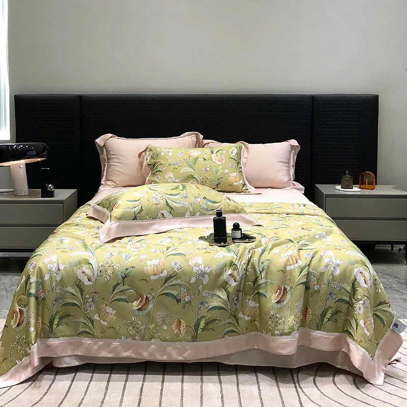 Afralia™ Lyocell Fiber Flowers Summer Quilt Bedding Set - Soft & Silky Comforter with Bed Sheet