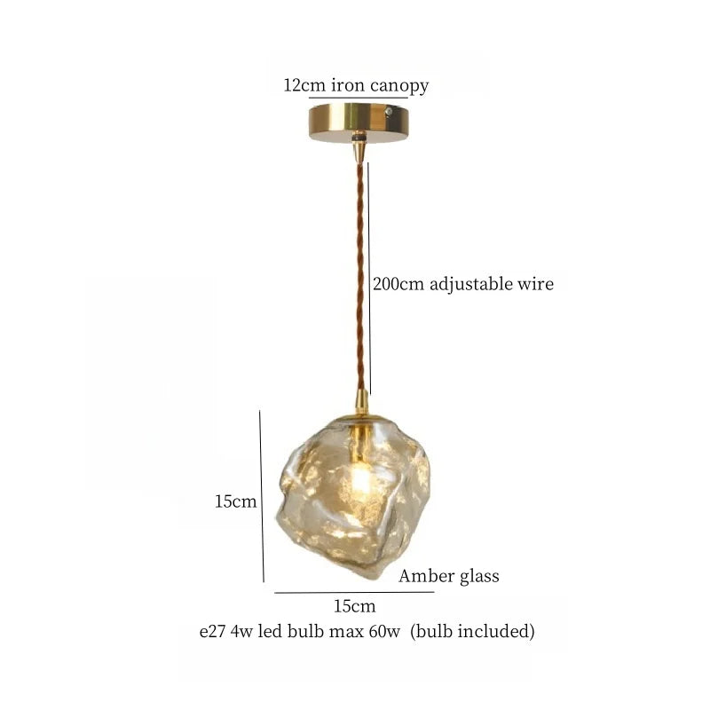 Afralia™ Cracked Glass LED Pendant Light for Cafe Bar Kitchen Living Room