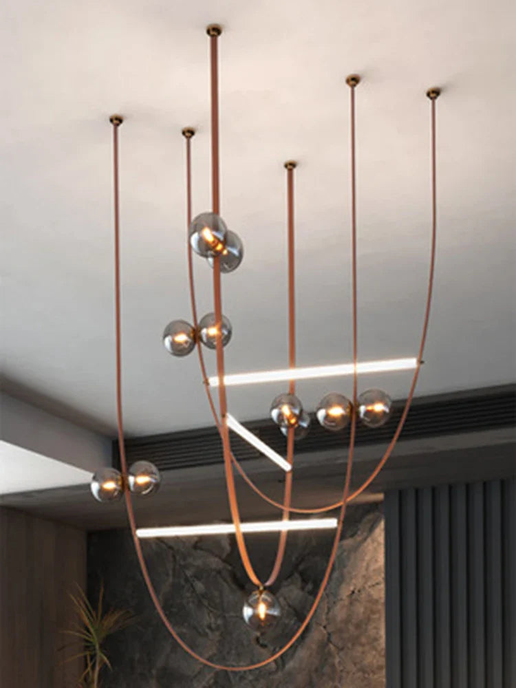 Afralia™ Minimalist Leather Pendant Lamps with Glass Ball Lighting