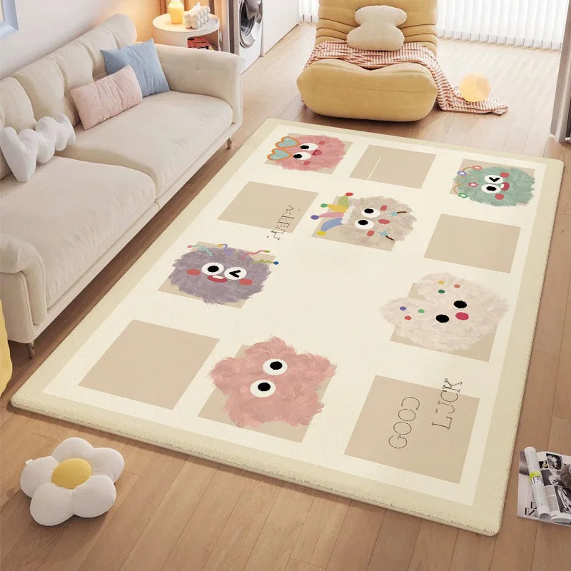 Afralia™ Cartoon Ball Print Cozy Carpet: Anti-Slip, Stain-Resistant Bedside Rug