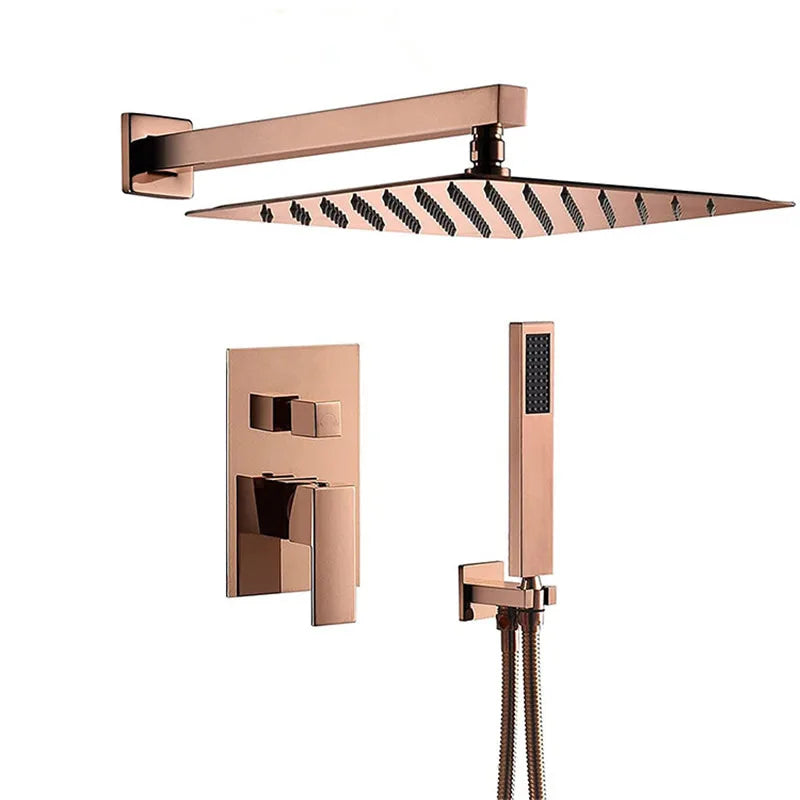 Afralia™ Rose Gold Square Shower Set with 10" Rainfall Head, Wall/Ceiling Mount