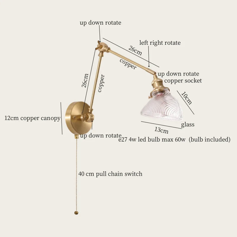 Afralia™ Copper Vintage LED Wall Sconce with Pull Chain for Stair, Loft, Bathroom, Bedroom
