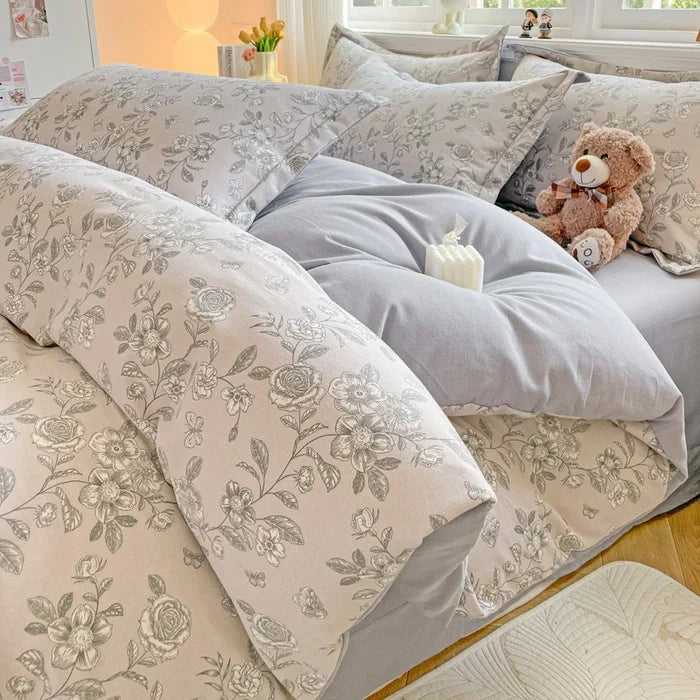 Afralia™ Plant Printed Cotton Brushed Duvet Cover Set for Double Bed