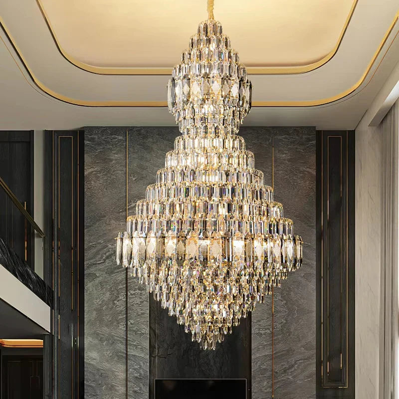 Afralia™ Crystal Chandelier LED Light for Luxurious Living Room, Staircase, and Exhibition Hall
