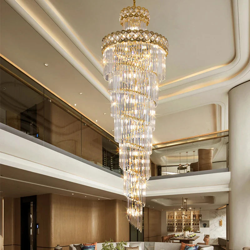 Afralia™ Luxury Crystal Chandelier for Duplex, Villa, Hotel Lobby, and Spiral Staircase