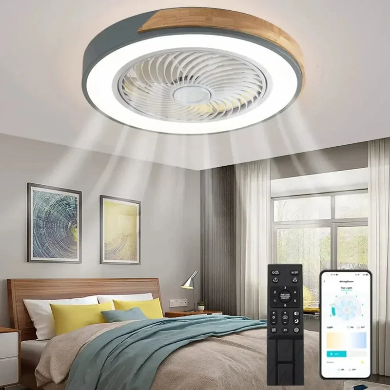 Afralia™ Wood Ceiling Fan Light with Remote Control & Dimmable LED - Modern Low Profile