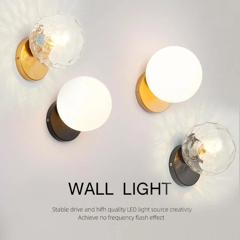 Afralia™ Modern Glass Wall Lamp - Luxury Bedside Sconce in Black Gold Finish