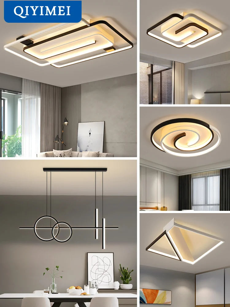 Afralia™ Modern LED Ceiling Lamp for Home Decor, Black White Chandeliers for Living Room Bedroom Kitchen Study