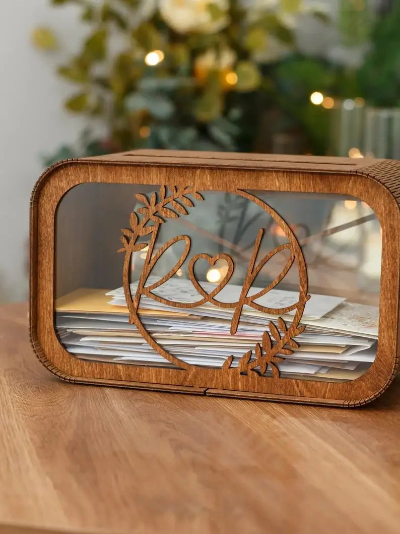 Rustic Wooden Wedding Card Box by Afralia™ - Personalized Envelope Keepsake & Money Holder