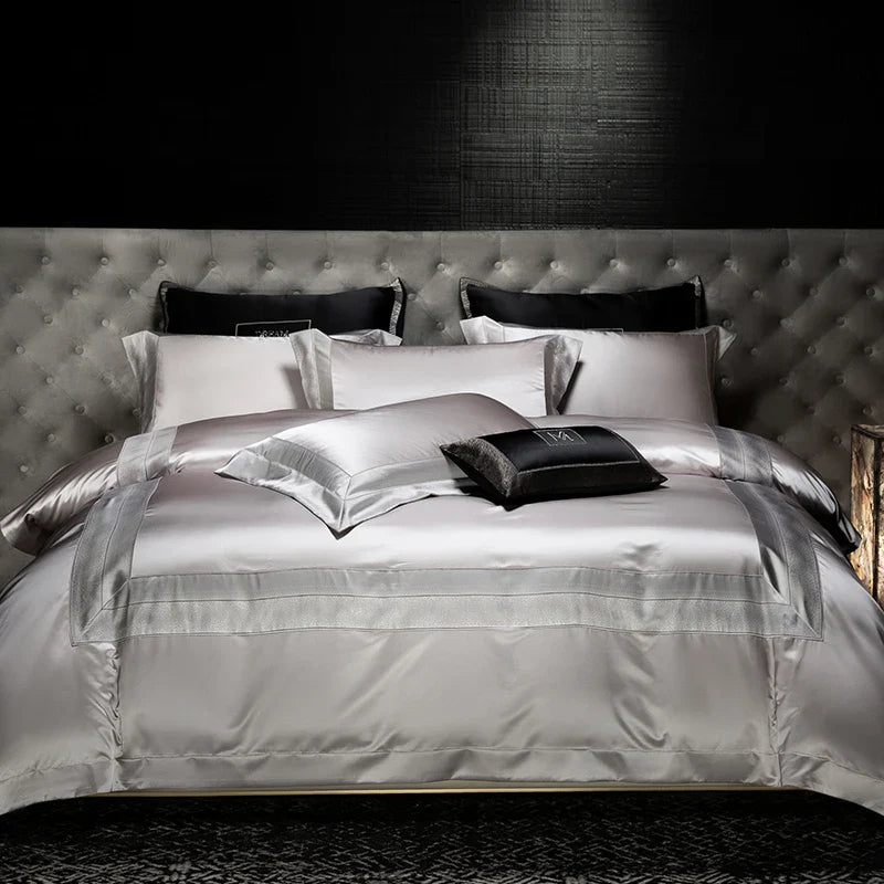 Afralia™ Silky Satin Brocade Jacquard Bedding Set with Egyptian Cotton for Luxury Comfort