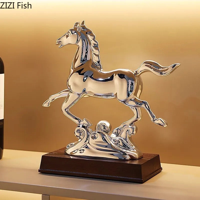 Afralia™ Golden Horse Mascot Resin Statue Artwork for Aesthetic Room Decor