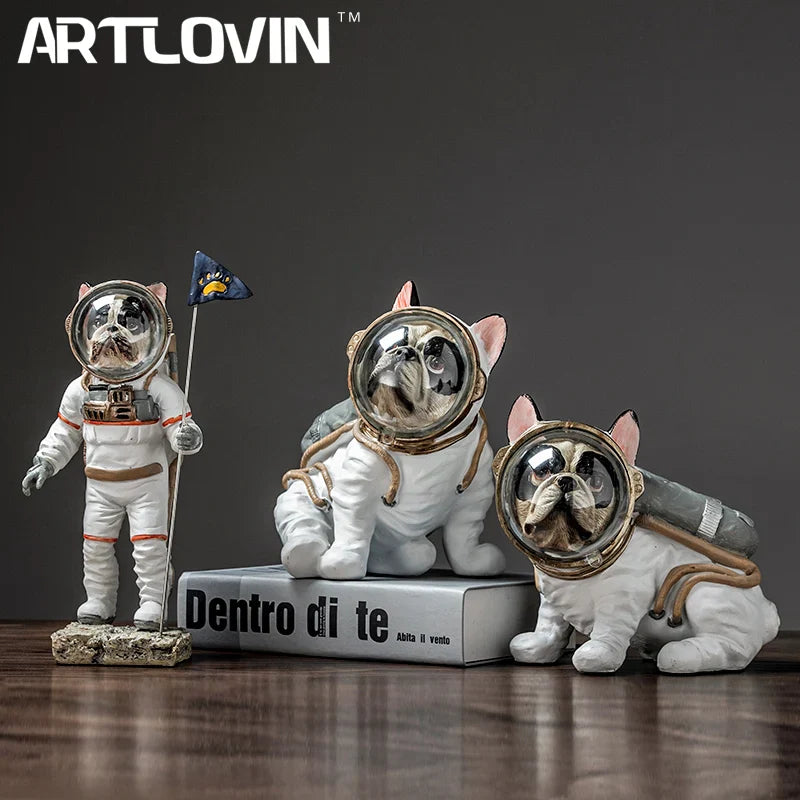 Afralia™ Space Dog Figurine: Modern Astronaut Bulldog Statue for Home Decor & Gifts