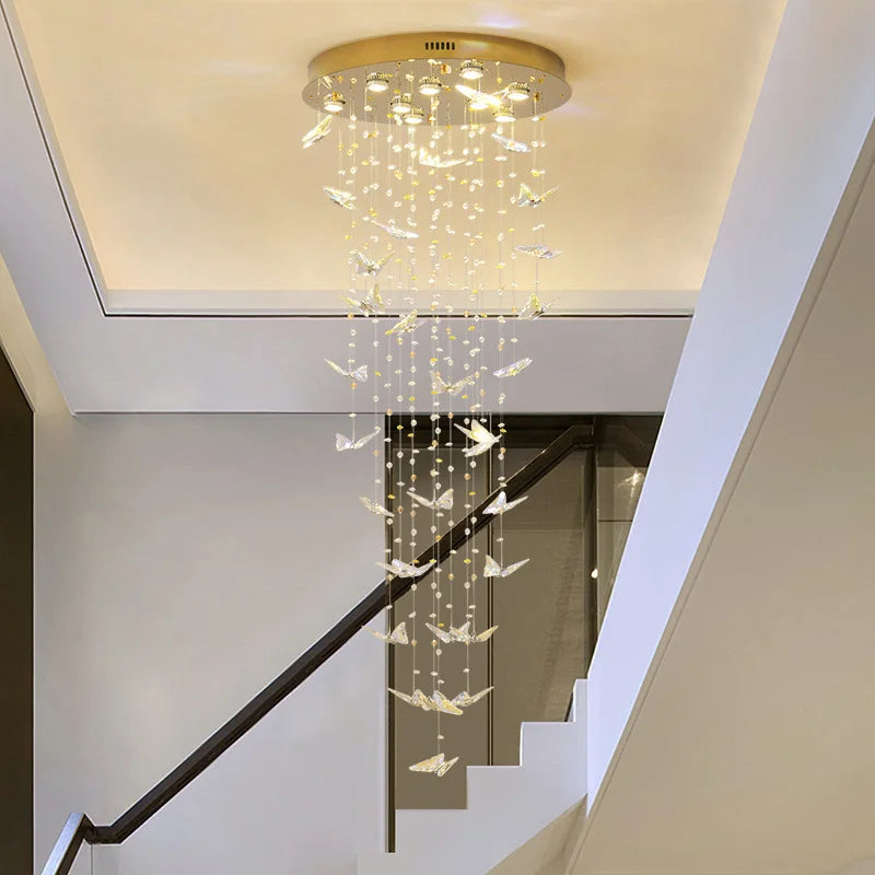 Afralia™ Butterfly Crystal Chandelier for High Ceilings - Modern Staircase Pendant Lighting