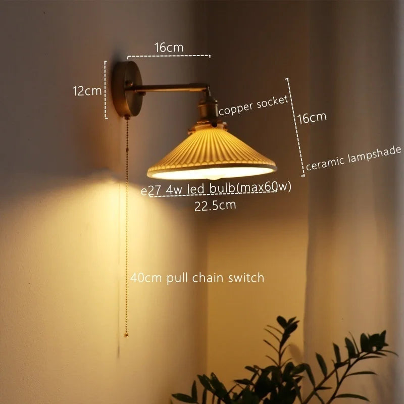 Afralia™ Ceramic LED Wall Sconce Pull Chain Switch for Dining Bedroom Bathroom Mirror